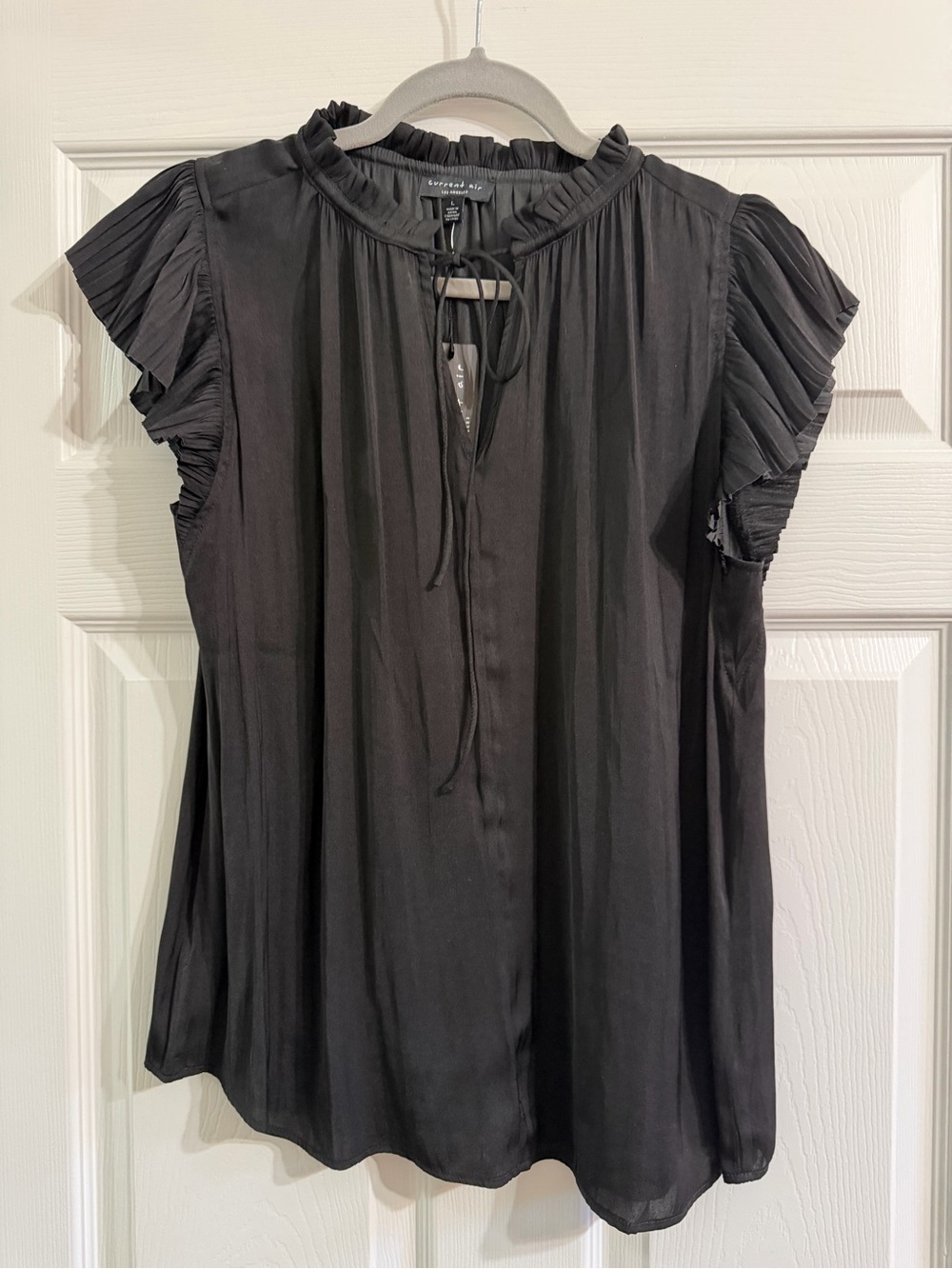 Current Air Black Ruffle Collar Tie-Neck Blouse